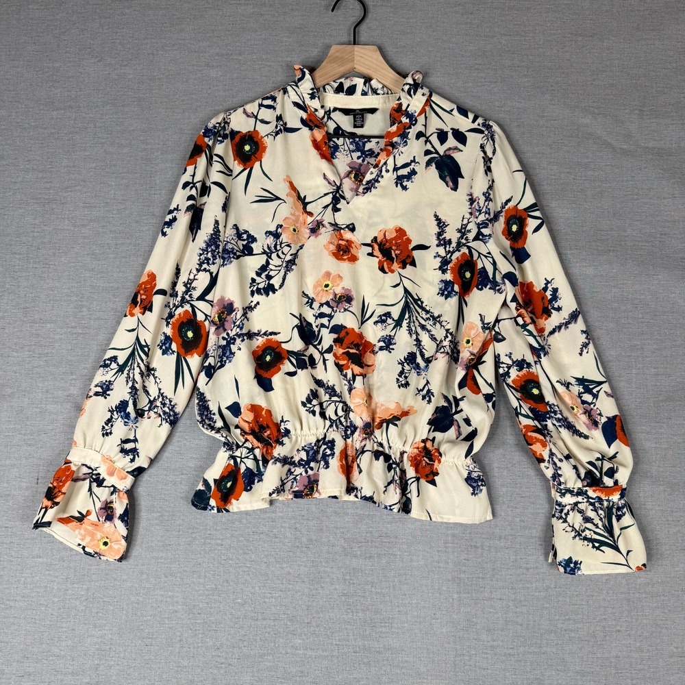 Jules & Leopold Blouse Womens M Floral Semi Sheer Long Sleeve V Neck Top‎ Casual